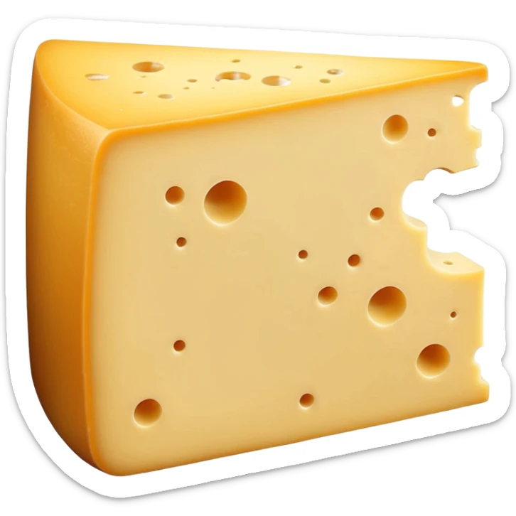 firm thick wedge of Beaufort cheese, pale yellow interior, natural slightly darker rind, smooth dense paste with a few small holes, clean cut, soft lighting, emoji scale sticker