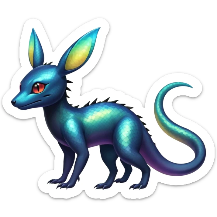 Colorful Iridescent Exotic Salandit-Aurorus-Umbreon-Fakémon-hybrid-creature (full body)  sticker