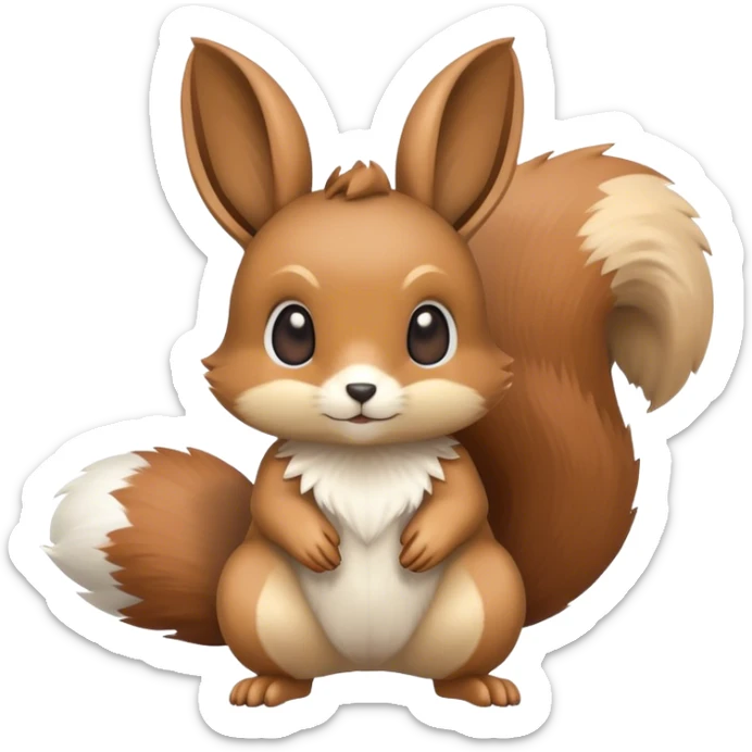 Cute cool animal hybrid Fakemon full body, brown, beige, squirrel-eevee-bunny sticker