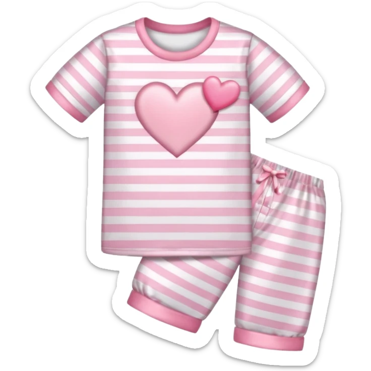 Satin baby pink and white striped pajamas with a pink heart on the pocket sticker
