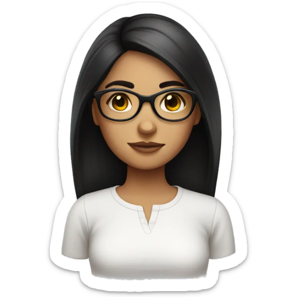 Mexican girl with dark straight hair eyelashes and glasses in a white shirt  sticker