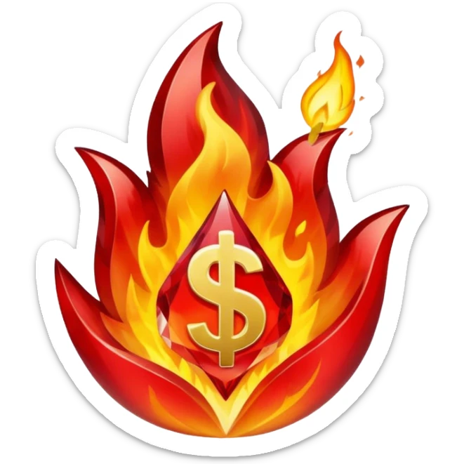 Red flaming crystal with a $ carved into the center of the crystal.Red flaming crystal with a $ carved into the center of the crystal. sticker