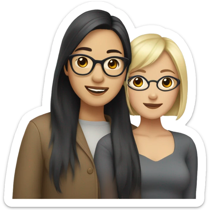 Two women, one Asian with glasses and black hair, one Caucasian with brown roots and blonde hair, in love  sticker