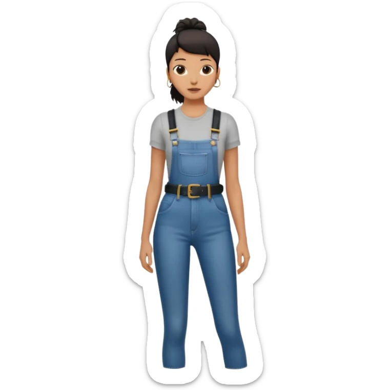 High waisted skinny jeans overalls very tight with big black leather belt sticker