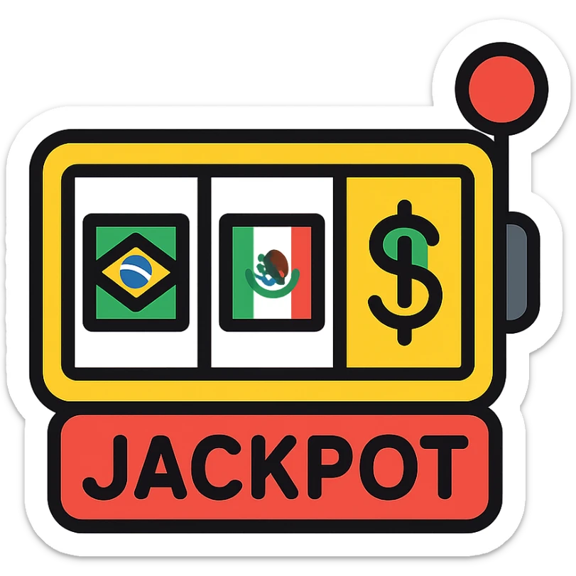 colorful outline icon of a jackpot with Brazilian and Mexican symbols sticker