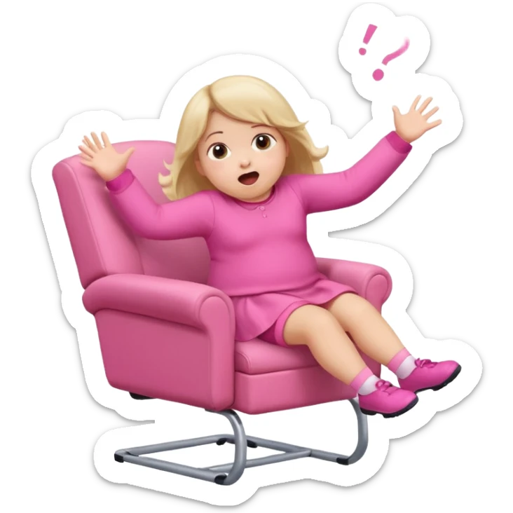 Little Girl fat but not too fat falling off of a chair half in the air chair with pink clothes on standing on chair but fell off sticker