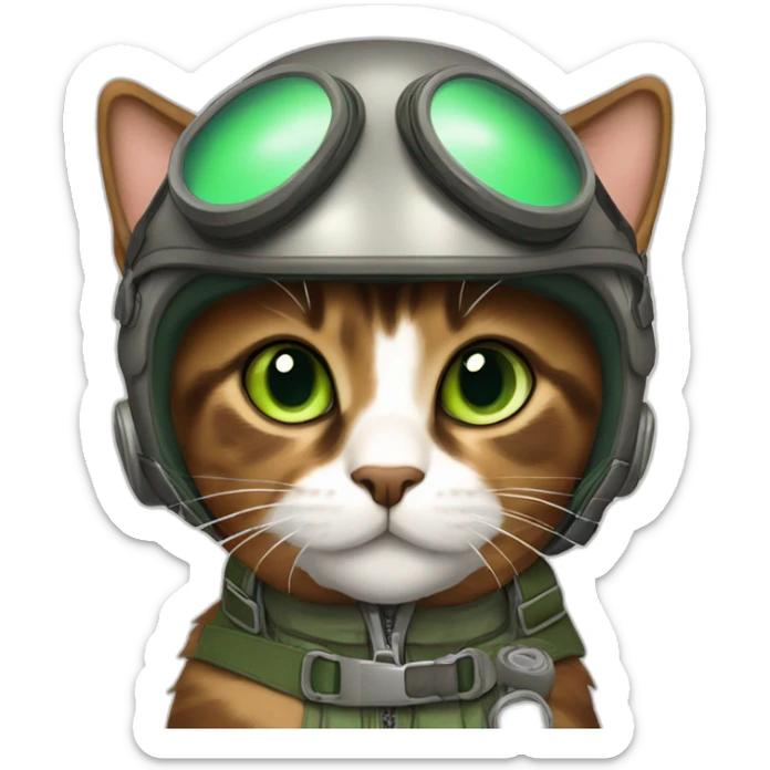 dusty brown brown calico cat without any white markings and with green eyes dressed as a pilot sticker