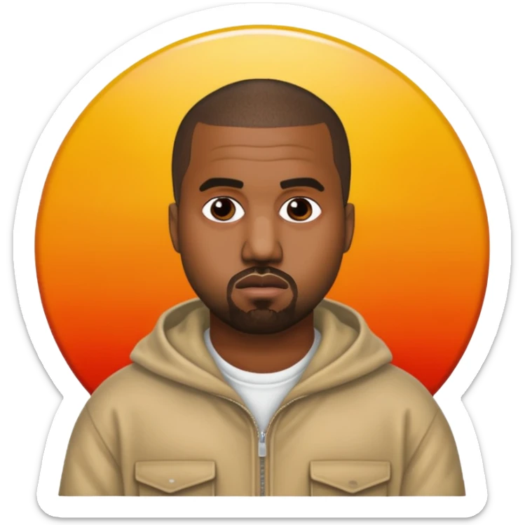 Kanye West in the style of Apple emoji, with the Life of Pablo album artwork in the background. sticker