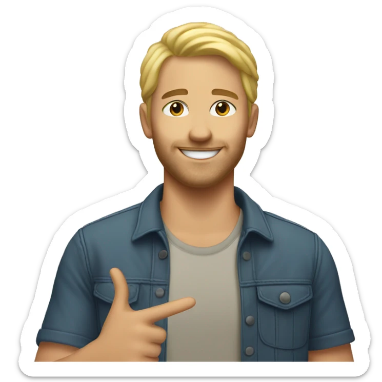 Happy 35 year old male with blonde hair giving the peace sign sticker