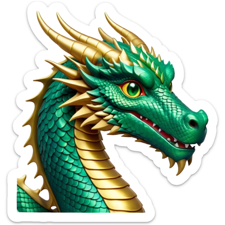 cinematic-noble-dragon-portrait-emoji,-poised-and-majestic,-with-a-sinuous,-elongated-body-covered-in-intricately-detailed,-shimmering-scales-in-hues-of-emerald-and-gold,-and-piercing,-fiery-eyes-that-reflect-ancient-wisdom; sticker