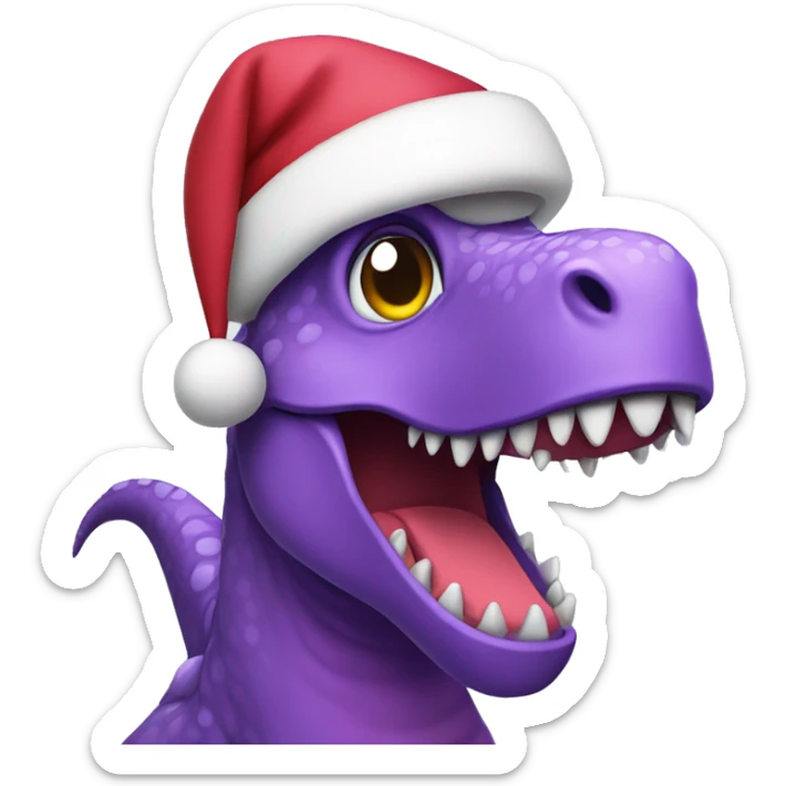 A purple dinosaur wearing a Santa hat with Christmas lights and Christmas tree  sticker