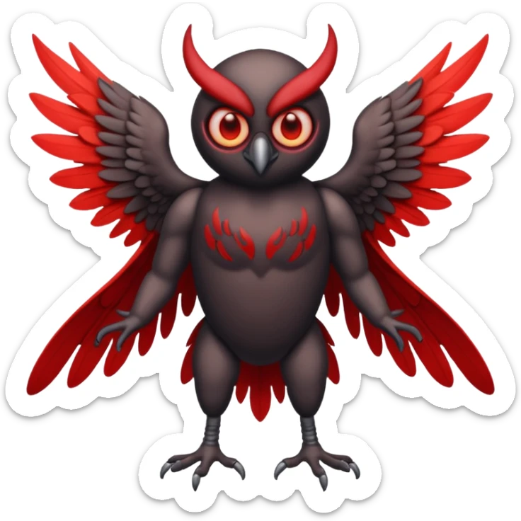 Create a scary emoji of the mothman with bright red eyes and as depicted in the legend. Make it less bird like sticker