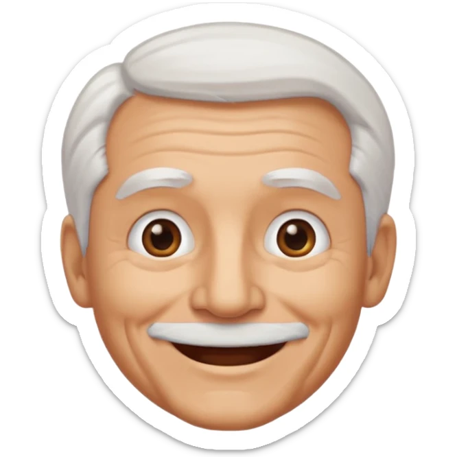 Illustrated emoji of an old man, white hair, no beard, dark eyes, tanned skin  sticker