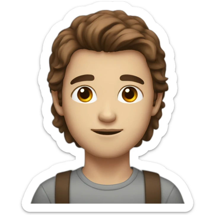 long brown hair boy, white, with brown eyes, and a little bit of beard sticker