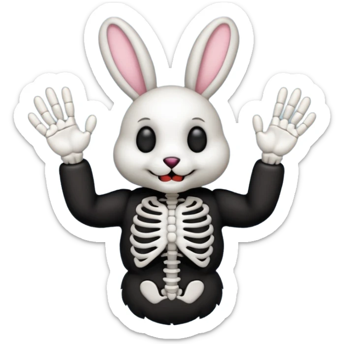Emoji tête de peluche Lapin squelette noire qui fait bonjour de la main  sticker
