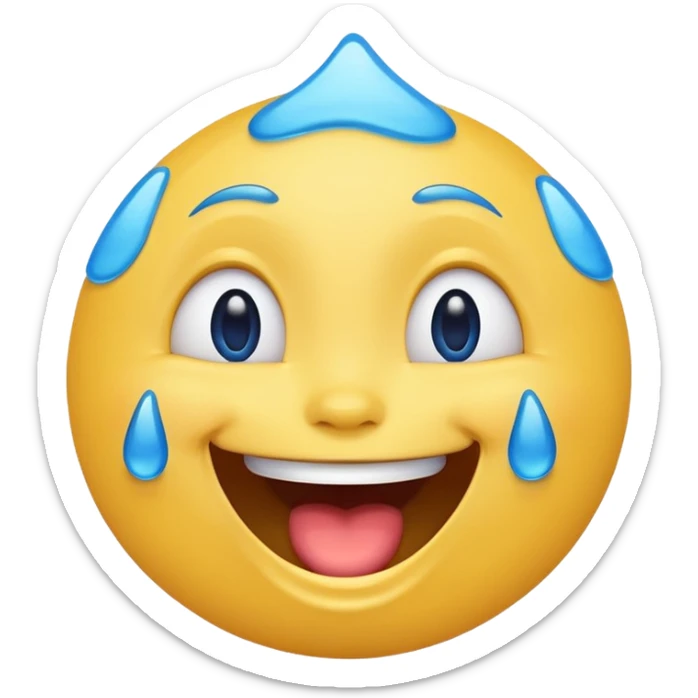 Emoji, yellow round laughing face, blue tears of joy on it  sticker