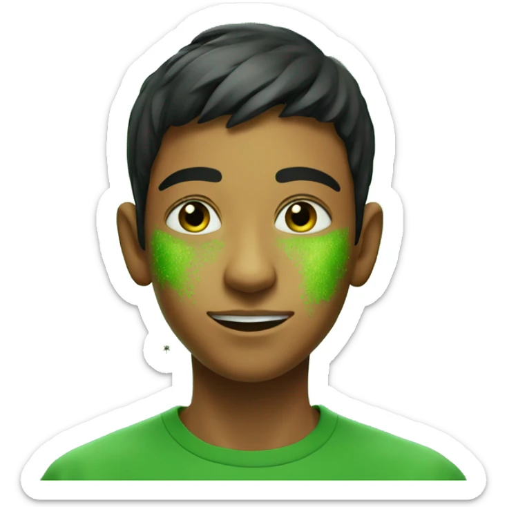 Indian teenager with green particles and flies surrounding him sticker