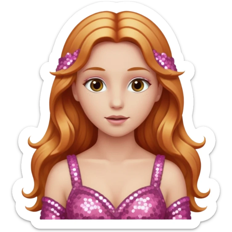 Venus, God of Sky from Gods and Goddesses with long reddish blonde hair, pink sequin outfit sticker