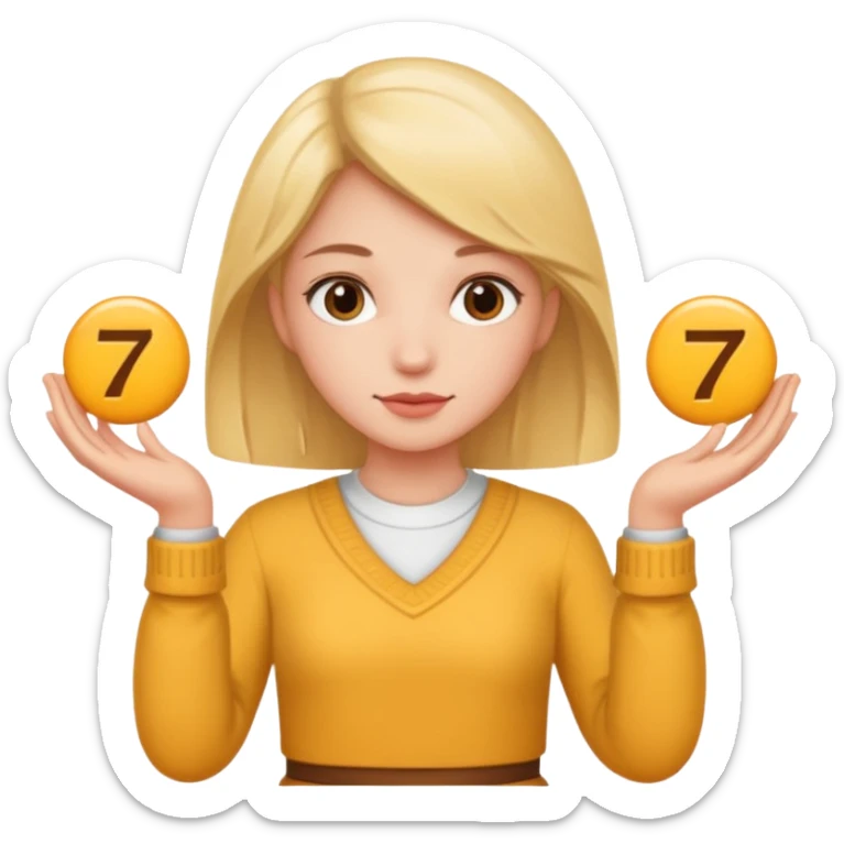 girl holding a six in one hand and a seven in the other hand sticker