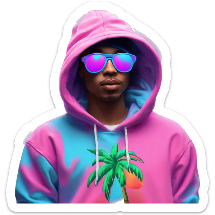 Multicoloured neon Vaporwave person smoking wearing hoodie dancing hip hop bucket hat tropical Skater fashion aesthetic baggy clothes graphic t shirt 420 sticker