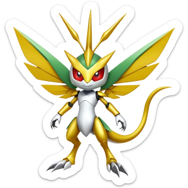 Cute Cool Edgy Shiny Ethereal Legendary Kartana-Digimon-Scizor-hybrid full body sticker