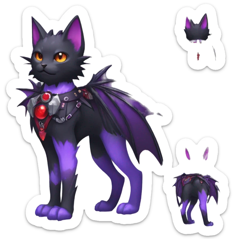 cool edgy black punk purple red ethereal fantasy nargacuga-bat-cat-Fakemon collar harness full body sticker