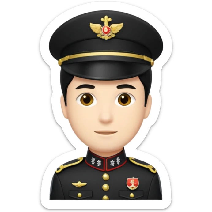 Un emoji di un carabiniere con il grado da carabiniere con uniforme nera, il soggetto deve essere un maschio con capelli neri sticker