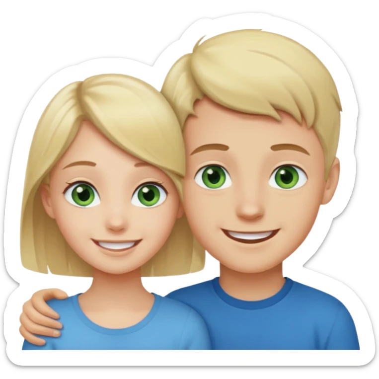 blonde blue eyed boy smiling with pale brunette green eyed girl sticker