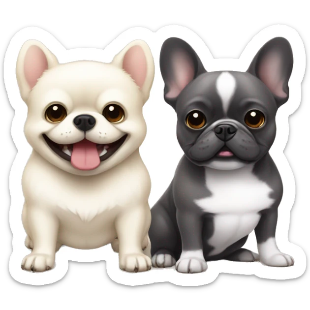 dark gray french bulldog happy and a cream pomeranian, best friends sticker