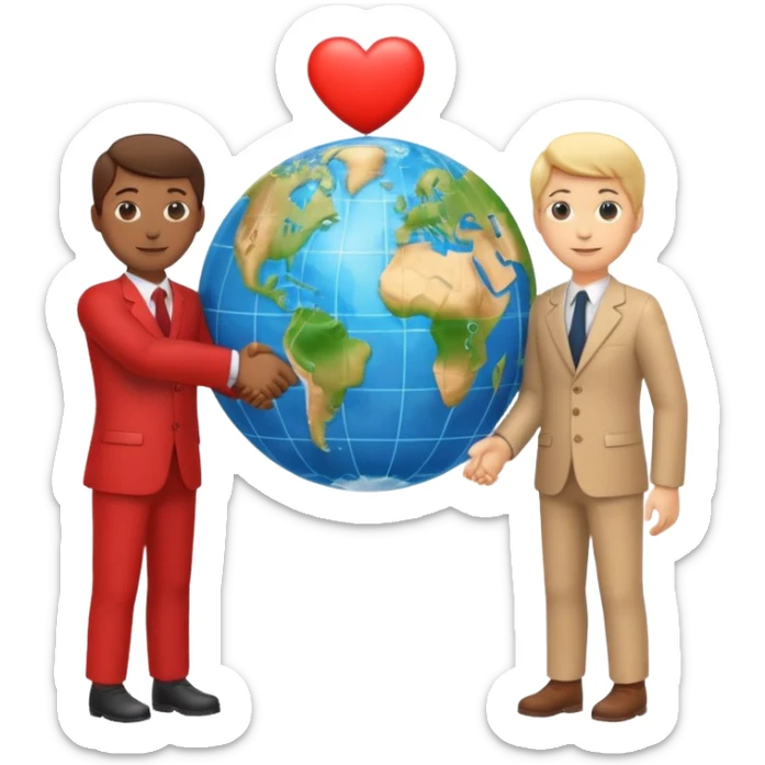 Emoji with whole body and Shake hands emoji with heart and globe showing negotiation of climate change  sticker