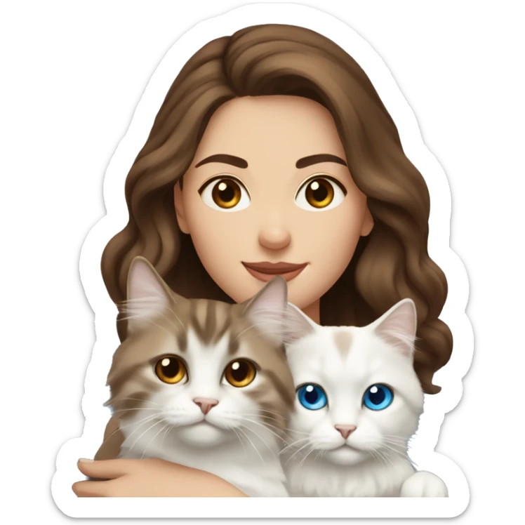 woman with brown hair and holding a all white Siberian cat with blue eyes sticker