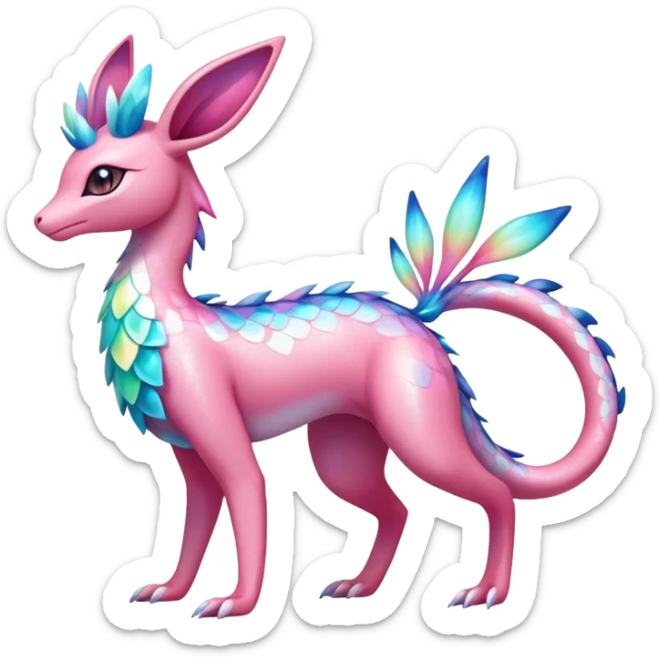 Colorful Iridescent Exotic Amaura-Salazzle-Aurorus-Sylveon-Fakémon-hybrid-creature (full body)  sticker