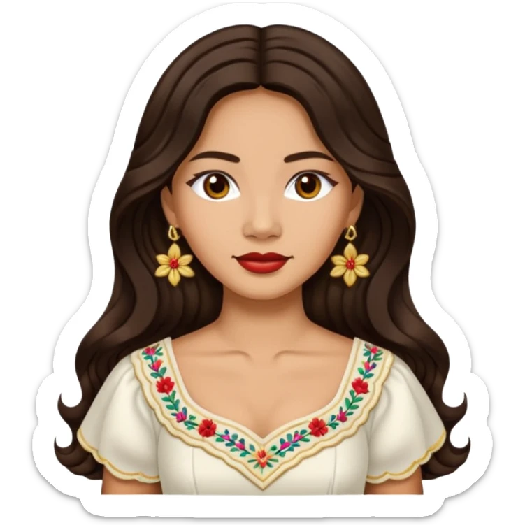 Tan Filipino woman with long dark wavy hair parted in the middle wearing a traditional filipiniana sticker