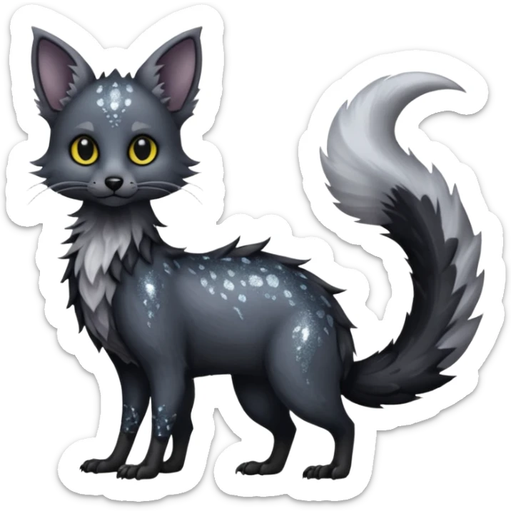 Feral Rare Fantasy Darkg gothic spooky  sparkly shiny Vernid-Trico-species by LiLaiRa, random markings, tufted tail, tufted ears, full body sticker