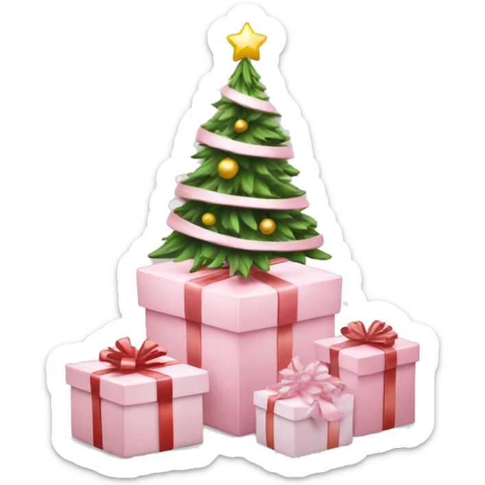 Light pink Christmas gifts under a white Christmas tree  sticker