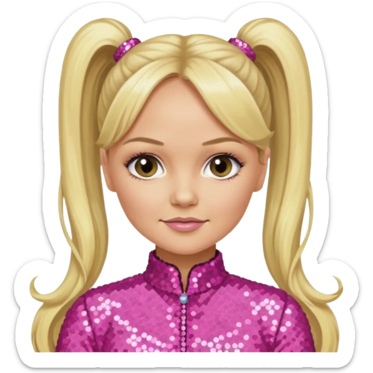 Emma Bunton from Spice Girls with long blonde two high ponytail hair, pink sequin outfit sticker