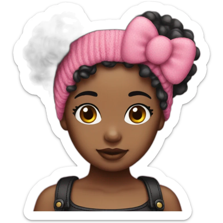 Hello kitty beanie black girl with curly pink and black hair sticker