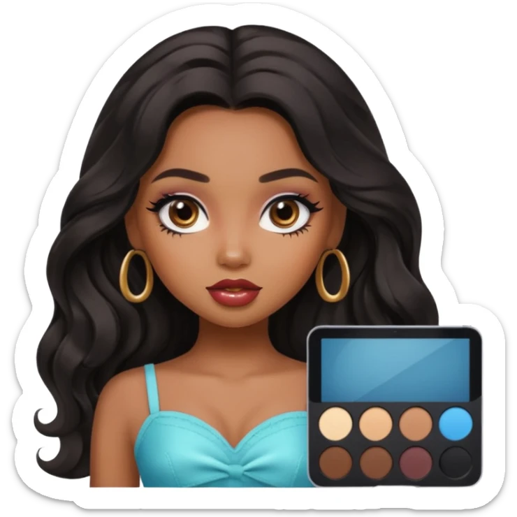 a pretty bratz brown girl with long wavy black color hair sticker