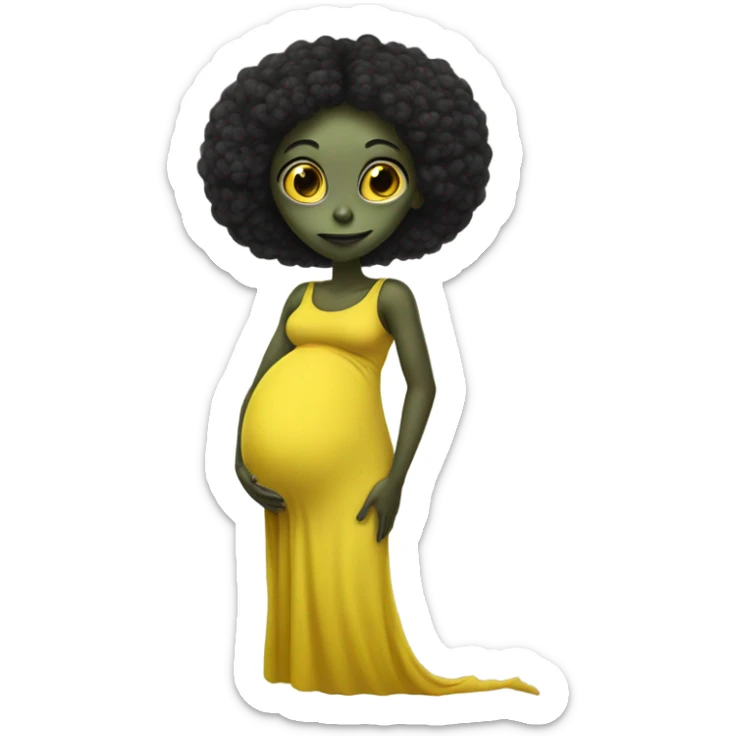 Pregnant black alien woman, full body in jellow  dress sticker