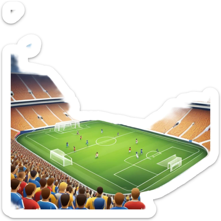 An icon showing a soccer stadium filled with players in action, inspired by EA Sports FC 25. The design features players on the field, with the stadium lights shining brightly and a lively crowd in the stands. Transparent background highlights the energy and excitement of the match. sticker