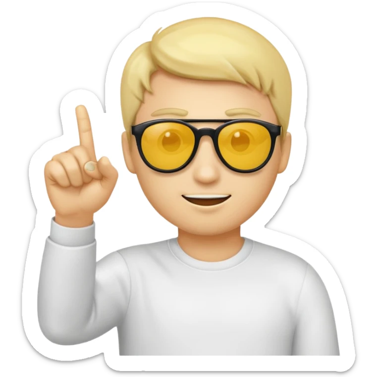 Create a yellow emoji of a guy wearing sunglasses pointing his index finger at the screen sticker
