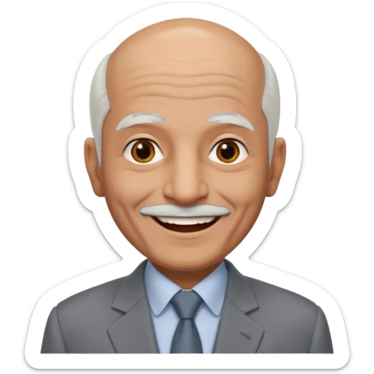 70 yr old man, almost bald, some white hair, pakistani, light grey business suit, big smile, dark skin, no facial hair, less hair
 sticker