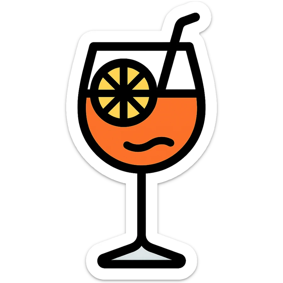 color outline icon of Aperol Spritz with clean lines and orange accent sticker