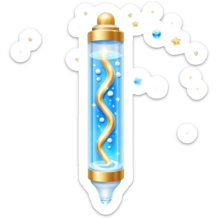 Slim blue Differin Gel tube with white cap and golden glow around the “GEL” label. Floating in a soft blue aura with tiny glowing stars and clear orbs spiraling upward. Emits a focused beam of clarity magic, like a blemish-banishing spell sealed in a sleek, futuristic wand. sticker