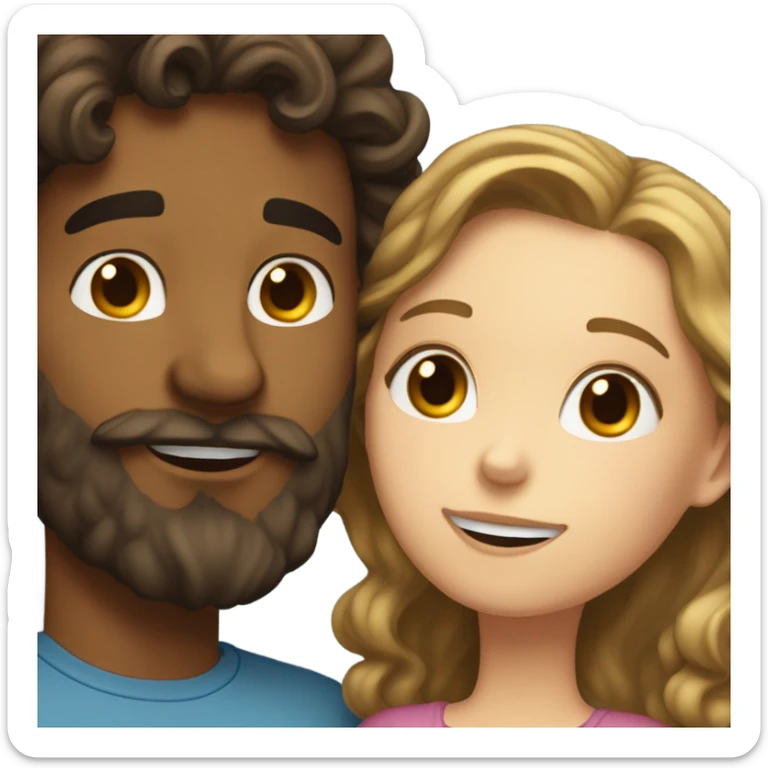  bearded guy kiss-kiss long curly brown hair white girl sticker