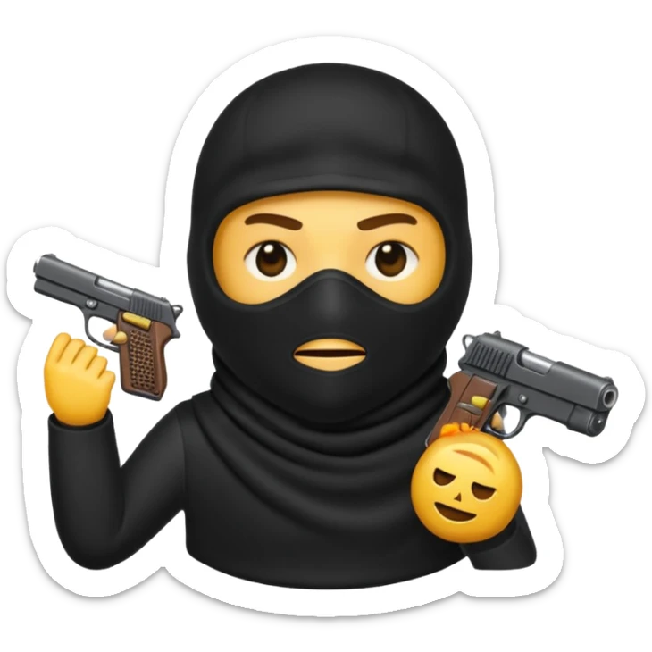 Un emoji con una balaclava negra con una pistola peine largo swicht sticker
