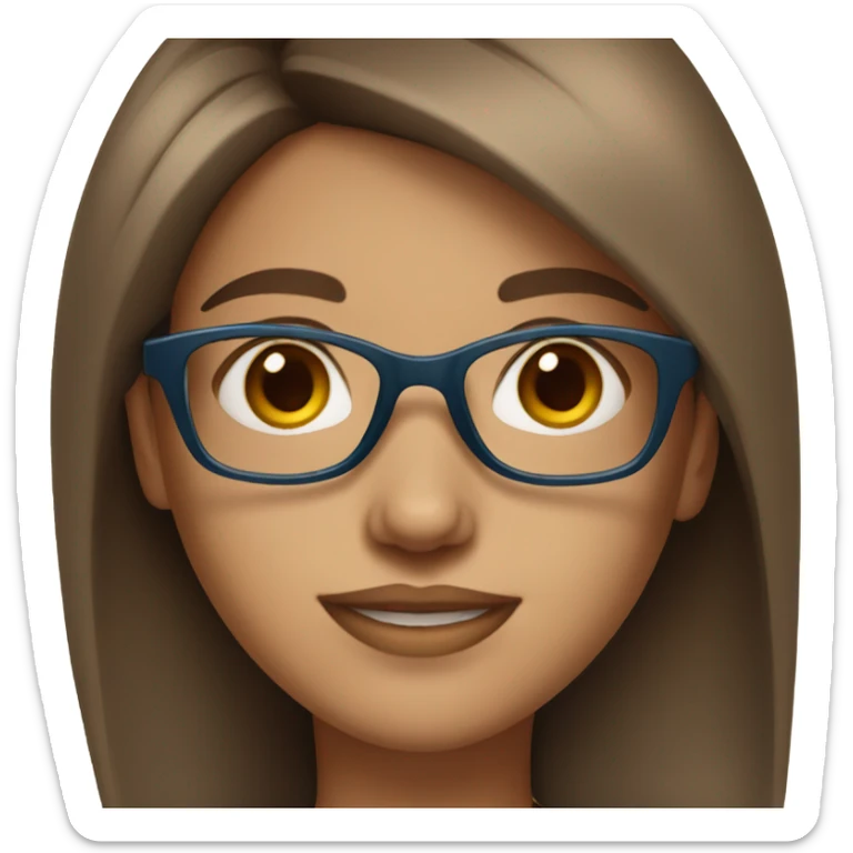 beautiful girl with blue glasses. Brown and medium height hair. brown eyes. sticker