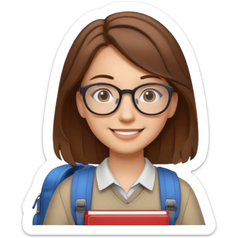 brown hair woman going to university wearing a glasses, looks pretty sticker