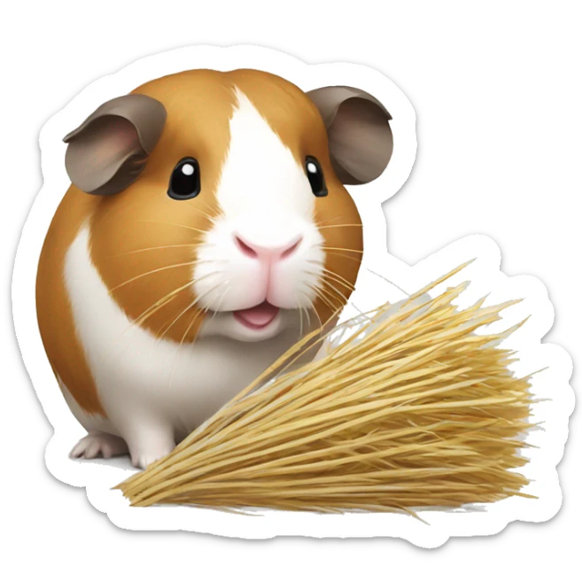 Guineapig with a strand of long grass hay in his mouth sticker