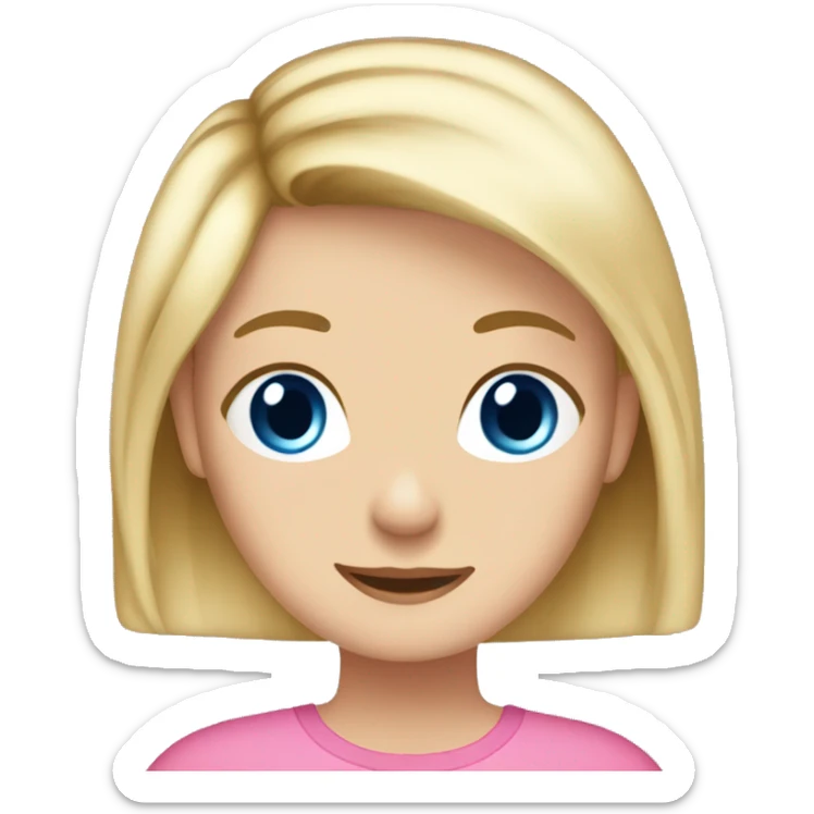 Blonde hair, blue eyes girl Age 13 hair just reaching her shoulders Wearing a pink top  sticker